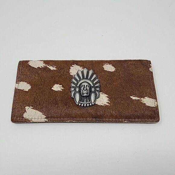 Genuine Cowhide Leather Folded Wallet with Native Chief Emblem - Handcrafted - Picture 1 of 7